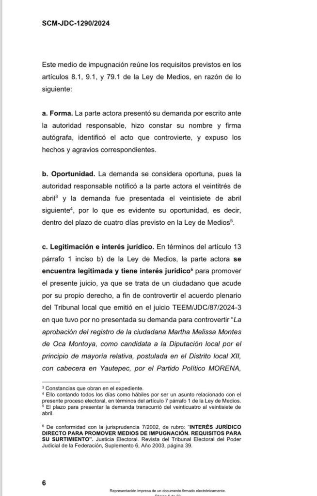 Impugnación contra Melissa Montes de Oca candidata de Morena
