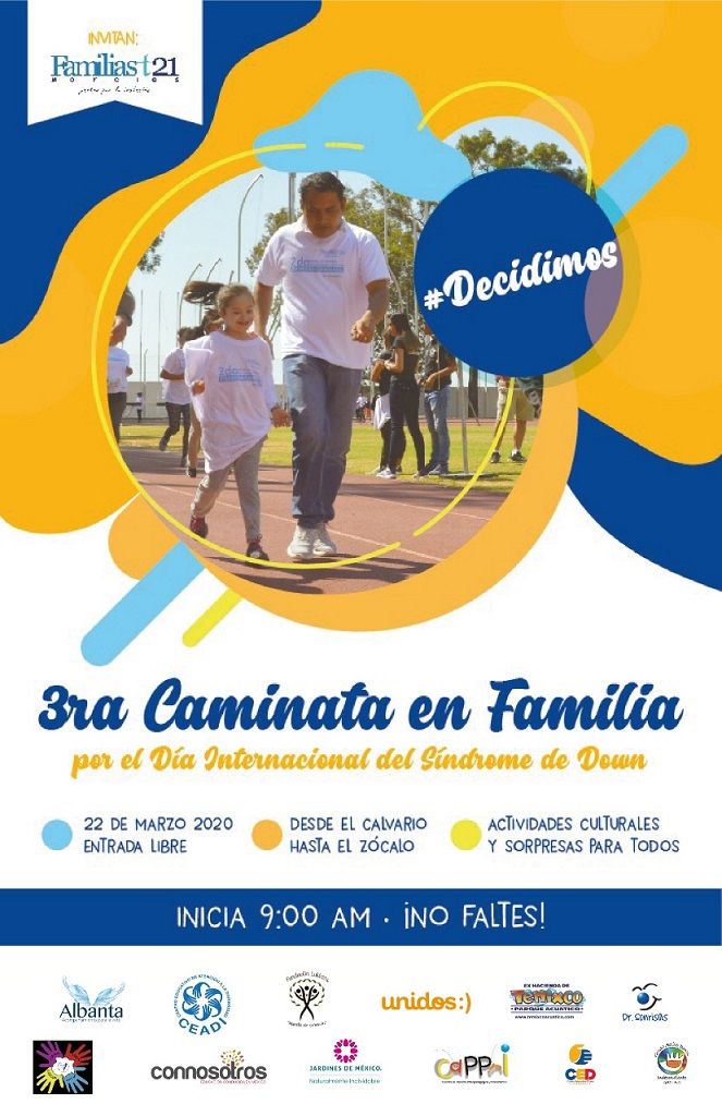 Con la finalidad de visibilizar a las personas que viven con Síndrome de Down y a sus familias, la Asociación Civil “Familias Trisomia 21 Morelos”, decidió para este año, conmemorar el día internacional del Síndrome de Down realizando una caminata en las calles de Cuernavaca y un evento cultural en la Plaza de Armas de Cuernavaca, el próximo 22 de marzo a partir de la 9 de la mañana